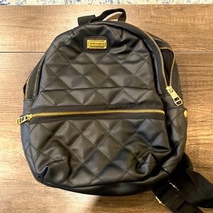 NWOT Steve Madden Black Leather Backpack with gold zippers